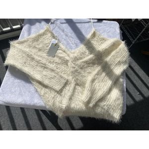 Very soft fuzzy beige/cream Sweater Low Cut  new with tags Size Medium
